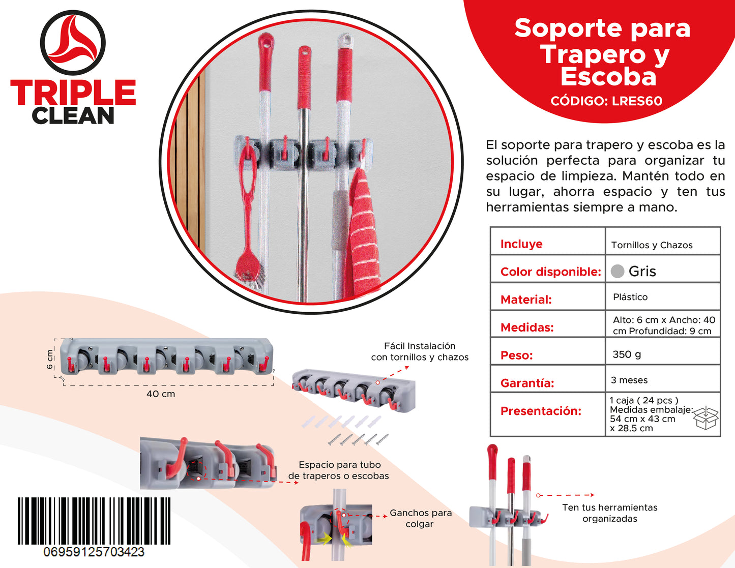 Soporte para traperos y escobas